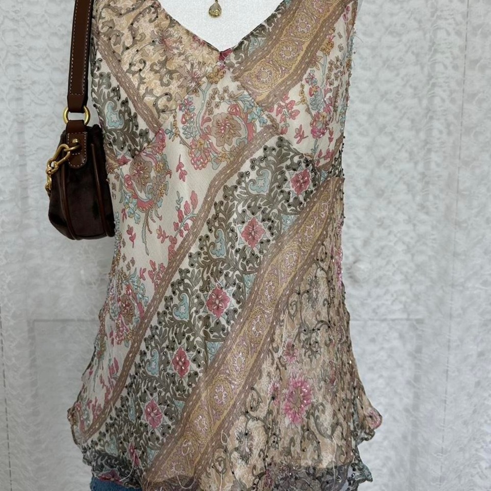 Y2k silk floral beaded top
